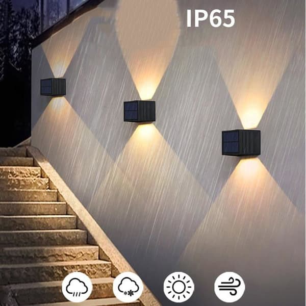 Utomhus solcellsdriven upp/ner vägglampa, varmvit LED med skymnings-/gryningssensor för uteplats/gård