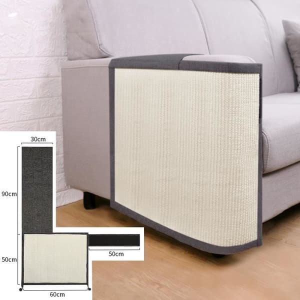Högerhänt sisal klösmatta för soffa - 50 x 60 cm - Grå - Repskydd