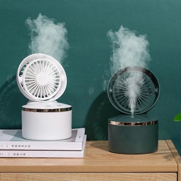 Stille USB-bordventilator med indbygget luftfugter, 3-trins mini bærbar ventilator.