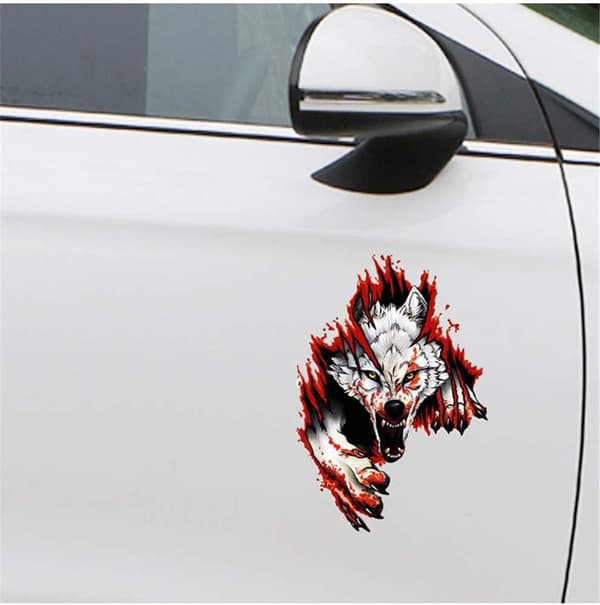Vihainen susi autotarra, susi autotarra 3D auto sudenpää tarra