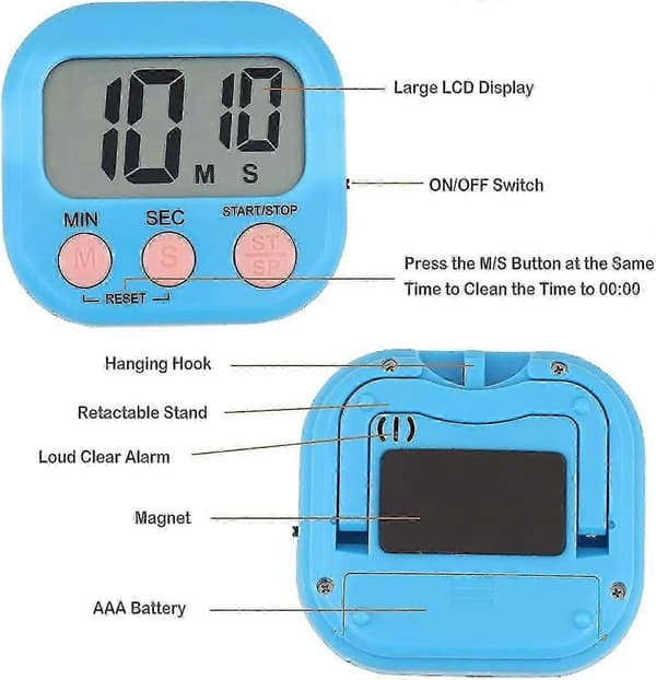 4 stk. farverig magnetisk køkkentimer, digital timer til børns indlæring med LCD-display, magnetisk timer-stopur med alarm til madlavning i køkkenet