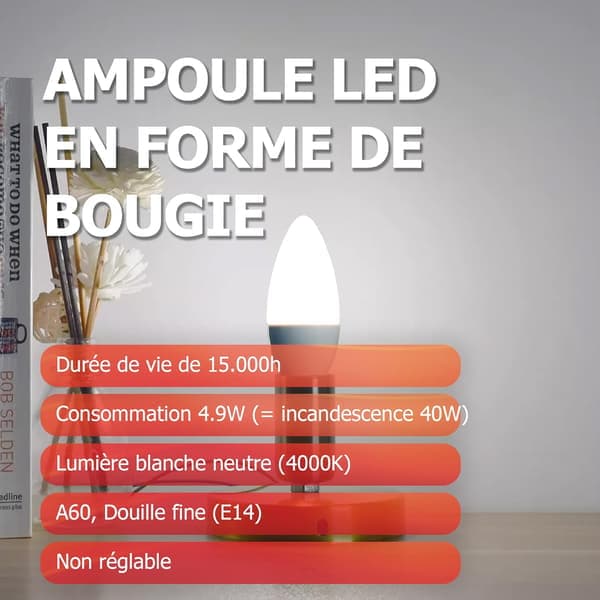 LED-kronljuslampor – 10-pack E14 4.9W (=40W) ej dimbara neutralvit 4000K CRI80 – 15 000 timmar