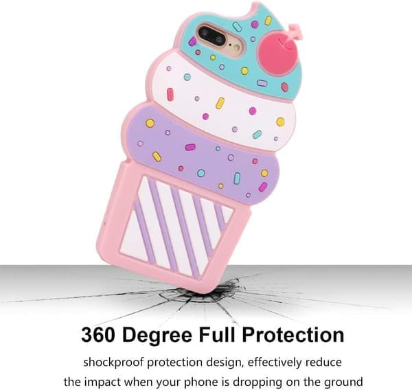 iPhone iskrem cupcake-deksel – 3D tegneserie myk silikon støtsikker – Velg modell iPhone 7 Plus/ 8 Plus