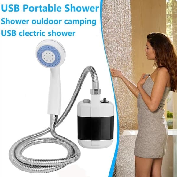 USB oppladbar bærbar dusjpumpe med sprøytehode for utendørs forfriskning, perfekt for camping, fotturer, reiser, bilvask, kjæledyr Basic-Black Basic-black