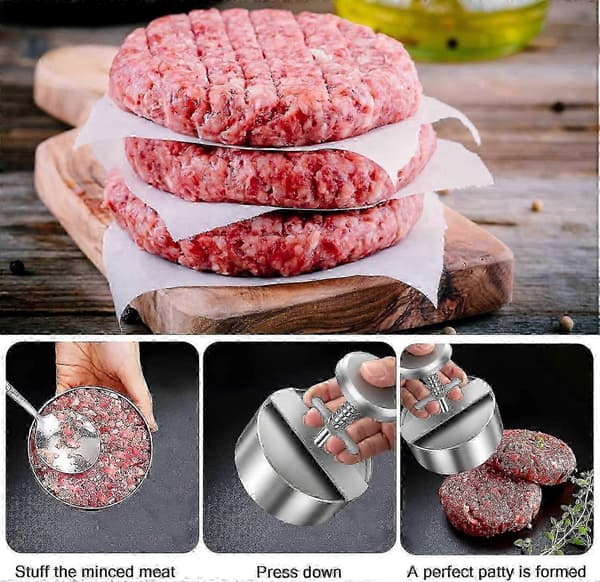Hamburgerpress, köttfärspress, non-stick fylld hamburgerpress, 11,4 cm köttfärspress i rostfritt stål