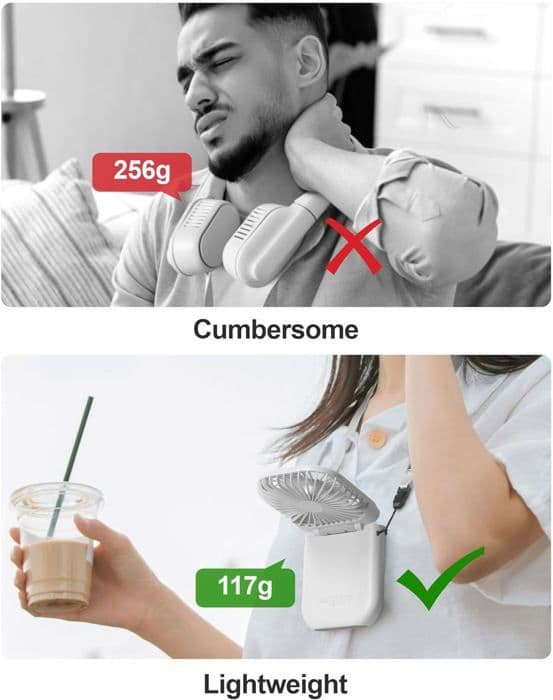 Mini bærbar ventilator - Hvid - Genopladelig - 3 hastigheder - Sammenfoldelig - Håndfri