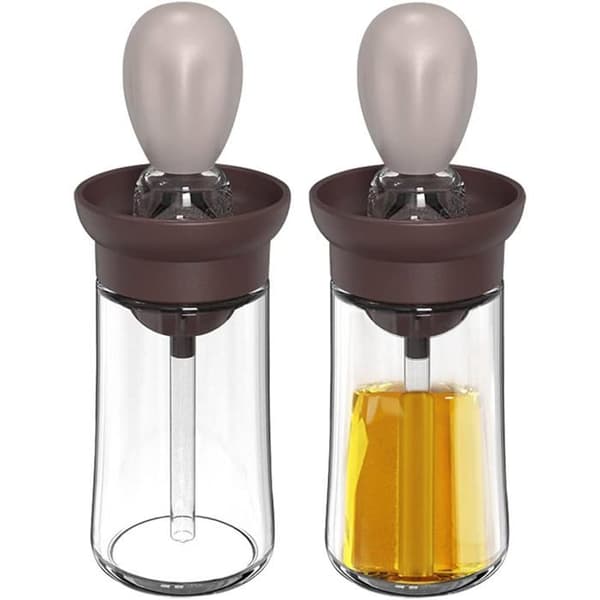 Sæt med 2 oliedispenserflasker med børste, 180 ml glas til madlavning, bagning og grill (Cafe)
