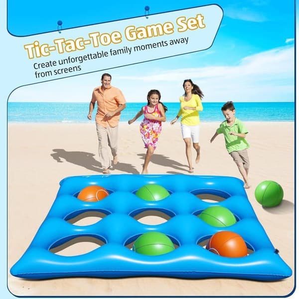 Oppusteligt Tic-Tac-Toe Poolspil Sæt med 10 Bolde, Oppusteligt Nacional Spil til Børn og Voksne, Pool Float
