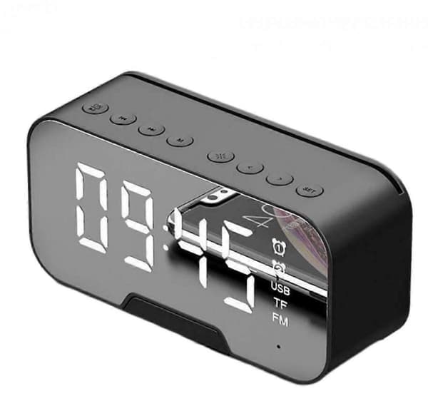 Multifunktionell väckarklocka spegel LED väckarklocka multifunktionell trådlös Bluetooth (svart)