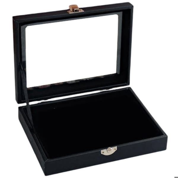 Sort fløjl glas ring display boks - opbevaringsbakke - display stand