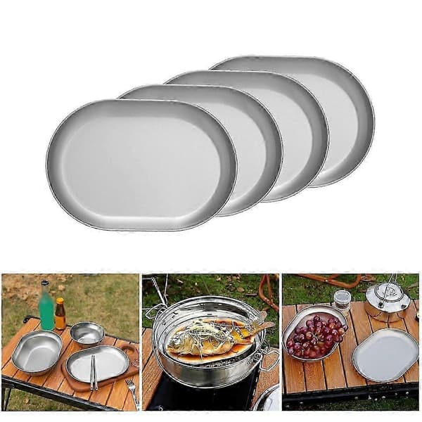 Sæt med 4 elegante måltidsfade i 304 rustfrit stål serveringsfade middagstallerken
