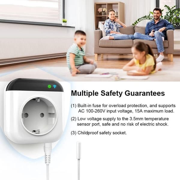 Smart WiFi programmerbar termostat, mini 15A plug-in temperaturregulator, trådlös APP-kontroll, röststyrning, timer, elektrisk strömbrytare