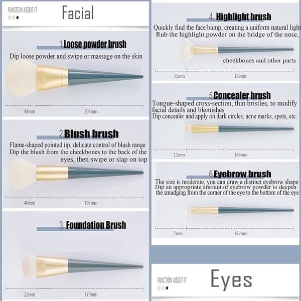 Makeupbørster, Makeupbørstesæt, 10-delt børstesæt, Børstesæt, Makeupbørstesæt, til