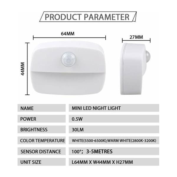 Rörelsesensorlampa - LED Nattlampa - Inomhus - Batteridriven - 2-pack