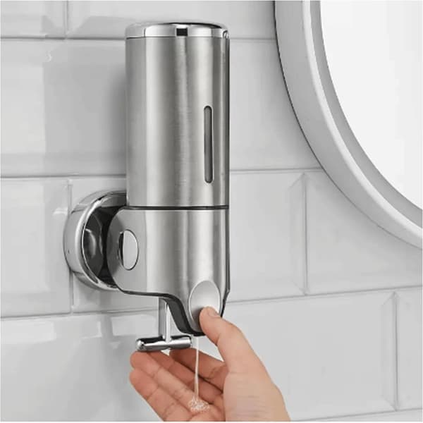 Lauwexe – 500 ml vægmonteret sæbedispenser – rustbestandig sølvplast – nem installation til køkken og badeværelse