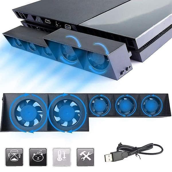 PS4 køleventilator, ekstern USB-køler 5 ventilatorer Turbo temperaturkontrol køleventilatorer til PS4-spilkonsol