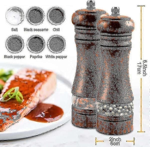 2 puisen suola- ja pippurimyllyn setti, säädettävä