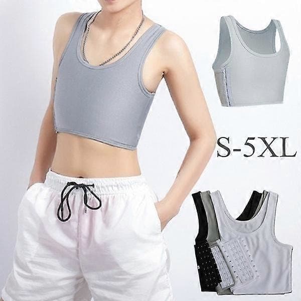 Gratis andningsbar spänne kort bröstbindare Trans Västtoppar Plus Size S-5X_Billiga presenter vit L
