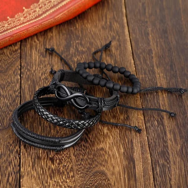4-pak Håndlavede Armbånd Herrearmbånd Sort