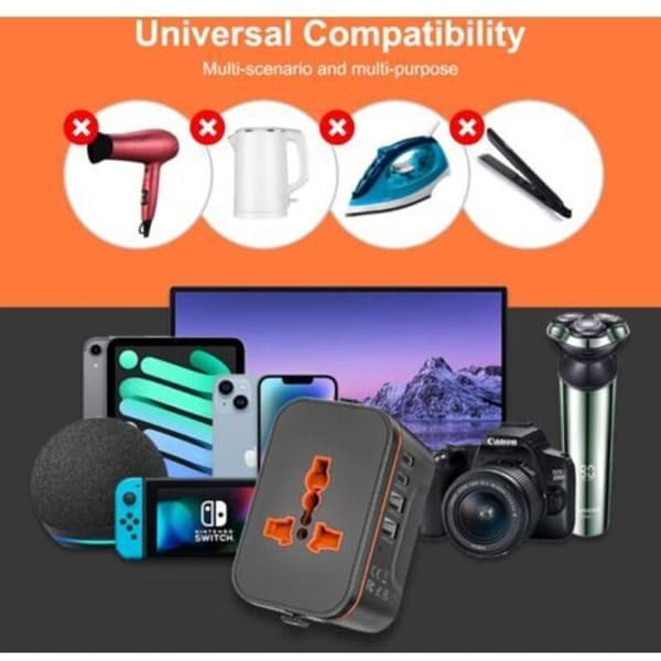 Universal rejseadapter, universal rejseadapter med 2 USB og 2 USB-C