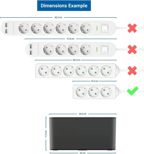 Kabelstyringsboks – 23,5x11,5x11,5cm robust plast med 2 sidekabelgennemføringer – Sort