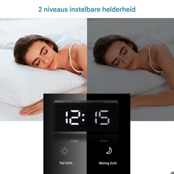 Digital vekkerklokke med temperatursensor – rød LED-skjerm – smart bakgrunnsbelysning – slumrefunksjon