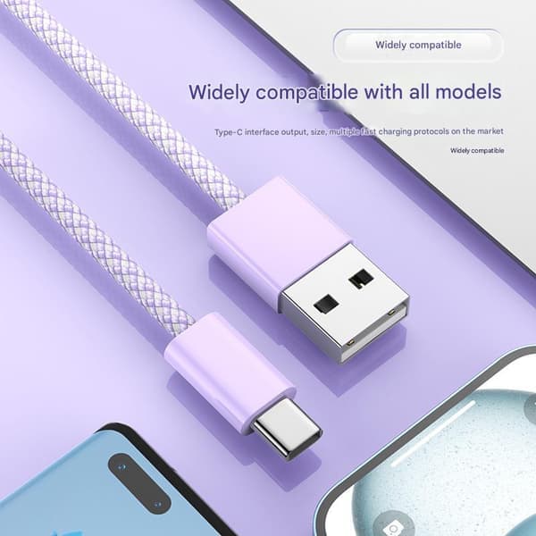 Flätad datakabel typ C - Lämplig för iPhone Samsung Snabbladdning USB-laddningskabel Lila 1M 1M