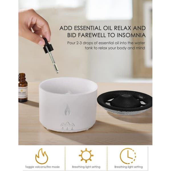 Aromaterapi Luftfugter, Vulkanformet Olie Diffuser, 360 ml Luftfugter med Natlys til Hjem, Yoga, Kontor, Spa