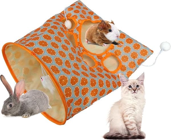 Kattunnel leketøy, katteleker med tittehull og leke