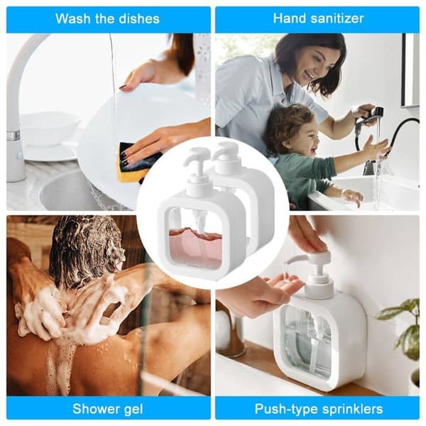 Flytande tvåldispenser 300ml 2-pack - 2 stycken, transparent, 300ml - köksbadrumsflaska för schampo, duschgel