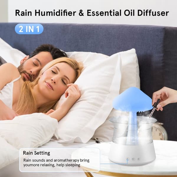 Regnsky-luftfukter, aromaterapi eterisk oljediffuser, aromaterapi nattlys med 3 regntåkemoduser