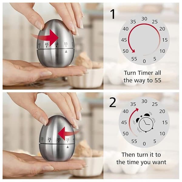Æggeur (med timerfunktion, timeglas, rustfrit stål) Sølv