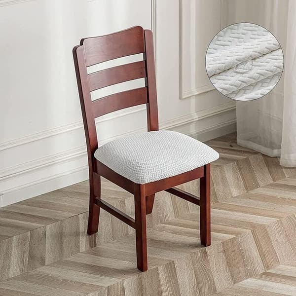 Jacquard Stretch Vaffel Elastisk Stolsetetrekk til Spisestue (Hvit, 4)