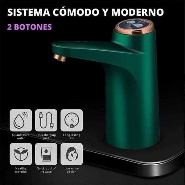 Vanndispenser med LED-indikator, 1500 mAh oppladbart USB-batteri, silikonmateriale (grønn)