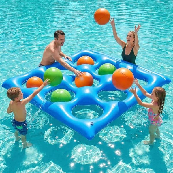 Oppusteligt Tic-Tac-Toe Poolspil Sæt med 10 Bolde, Oppusteligt Nacional Spil til Børn og Voksne, Pool Float