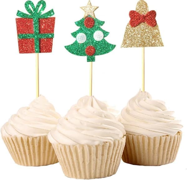 28-pak julecupcake-toppere, glitterferiekagetoppere H