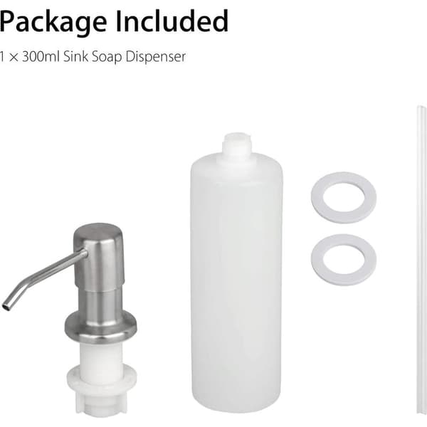 Indbygget flydende sæbedispenser med 300 ml flaske, skumsæbedispenser til vask, opvaskemiddeldispenser til køkken, rustfrit stål