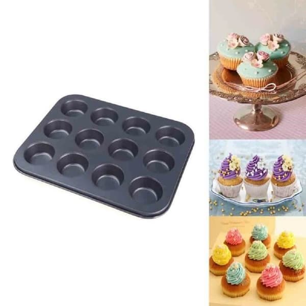 Stor 12-hulls non-stick metall miniform og cupcakeform, 35 x 27 cm - LaPetiteCaverne