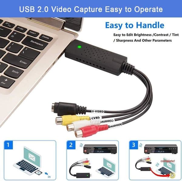 Lydopptaksboks, USB 2.0 lyd-/videokonverterer, analog til digital VHS for Windows 10/8/7/VHS