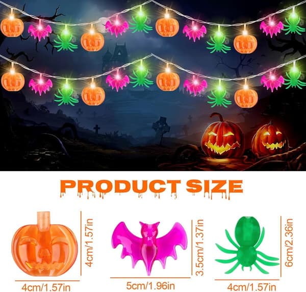 Halloween lyskæde, 3m 20 LED lyskæde med orange græskar, lilla flagermus