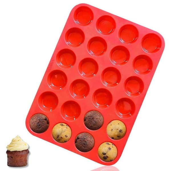 Nonstick Silikone Mini Muffin- og Cupcakebageform - 24 kopper, BPA-fri, 100 % silikone