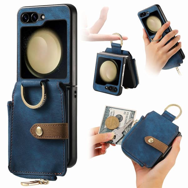 Retro Ring Lodret Telefonetui Til Samsung Galaxy Z Flip6 Blå Blue