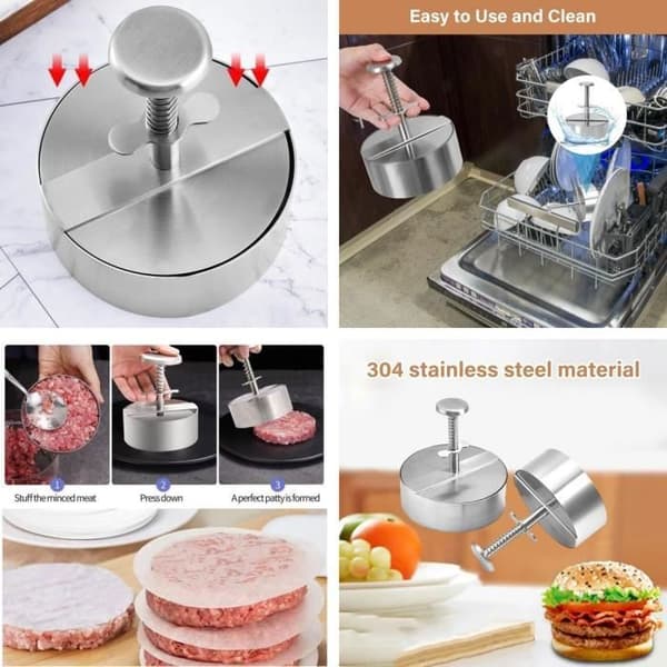 Hamburgerpress, form för köttfärs, justerbar köttfärspress, hamburgerpress + bakplåtspapper, för fester, köttbullar, ravioli