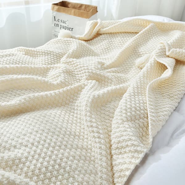 Strikket uldtæppe fritids airconditiontæppe-beige-70*100