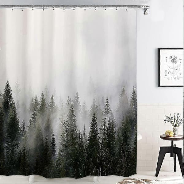 Duschdraperi Misty Forest, Badrum Fantasy Mist Magic Vinterträd Duschdraperi, Vattentätt Polyestertyg 72 x 72 tum - Med krokar