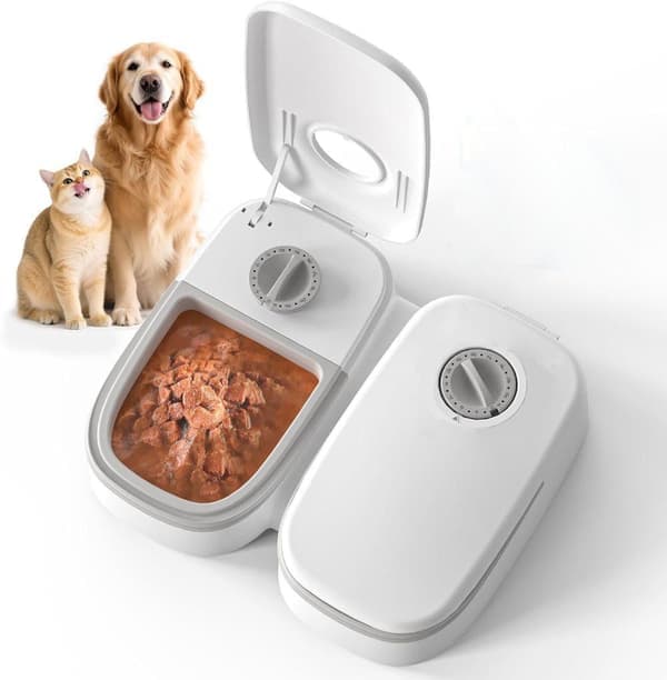 Automatisk katt- och hundmatare med timer – 2 måltider, 48h matdispenser för torr- och våtfoder, liten husdjursmatare