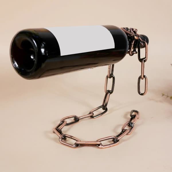 Designer vinflaskeholder med metalkæder, vægmonteret opbevaring