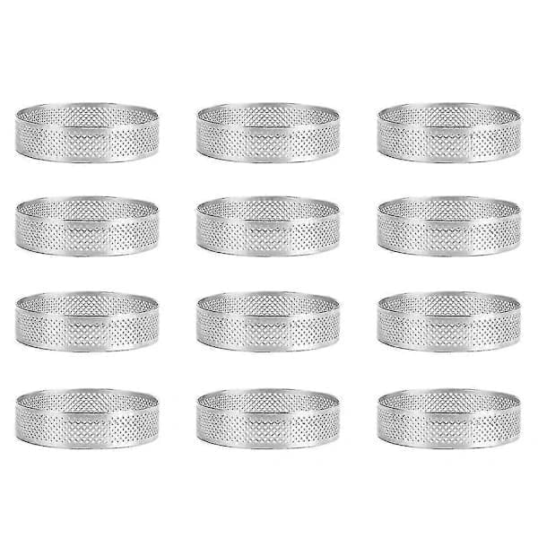 12-pak perforerede kageringe i rustfrit stål, non-stick bageforme til kager, småkager, mousse og desserter, 6 cm