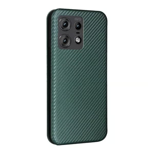 Plånboksfodral i läder med kolfiberstruktur (Grön, för Motorola Edge 50 Pro)