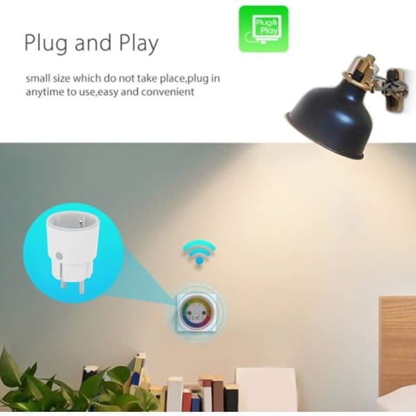 WiFi Smartplugg, Trådløs Smartplugg med Fjernkontroll, Timer og Stemmestyring for Hjemmet